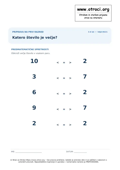 Predogled: Katero število je večje?