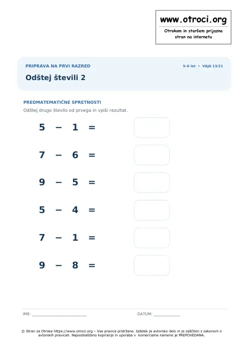 Predogled: Odštej števili 2