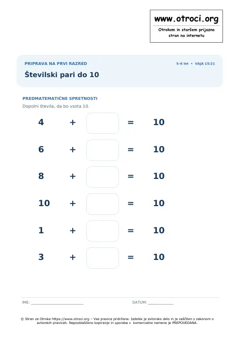 Predogled: Številski pari do 10
