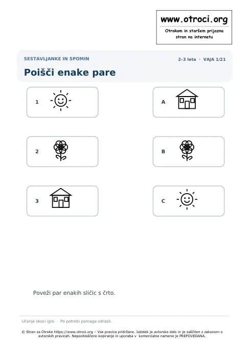 Poišči enake pare – predogled naloge