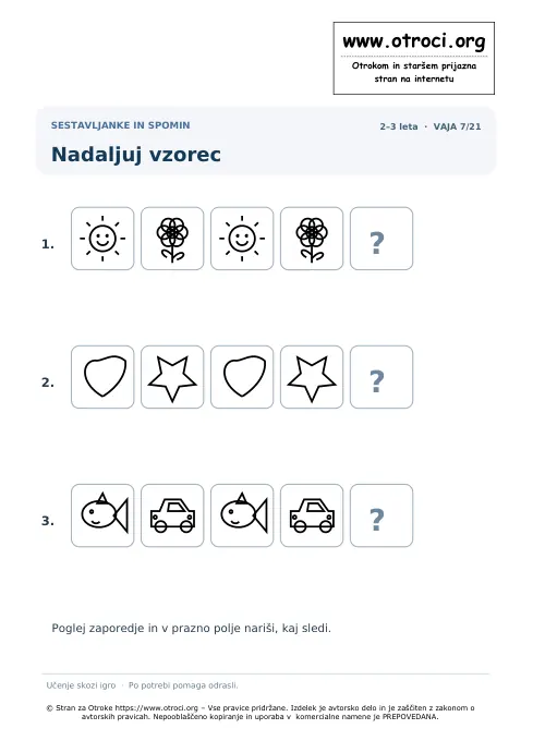 Nadaljuj vzorec – predogled naloge