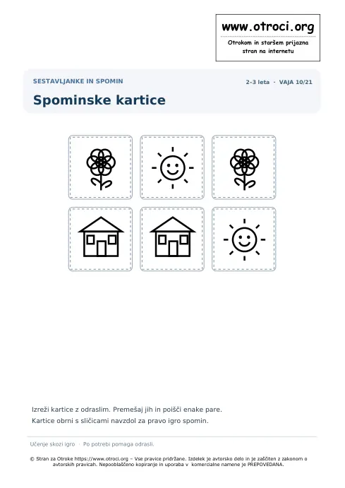 Spominske kartice – predogled naloge