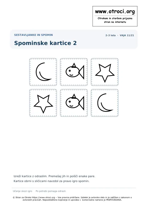 Spominske kartice 2 – predogled naloge