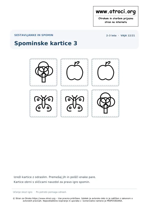 Spominske kartice 3 – predogled naloge
