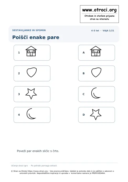 Poišči enake pare – predogled naloge