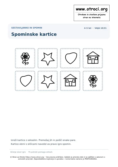 Spominske kartice – predogled naloge