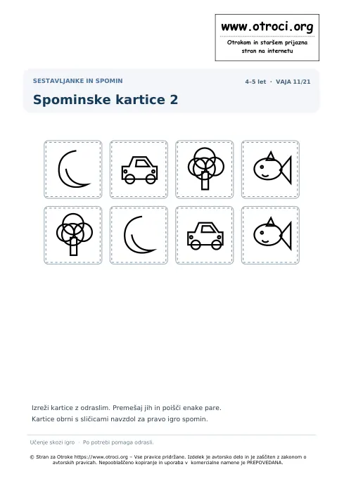 Spominske kartice 2 – predogled naloge