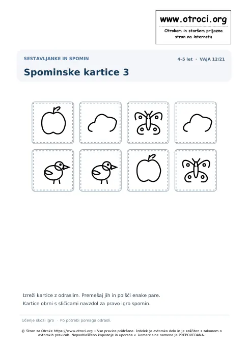 Spominske kartice 3 – predogled naloge