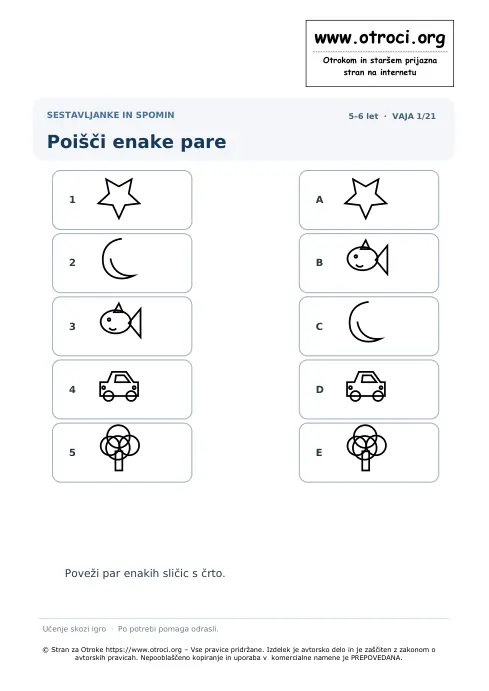 Poišči enake pare – predogled naloge