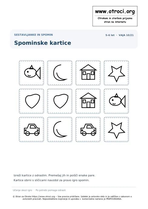 Spominske kartice – predogled naloge