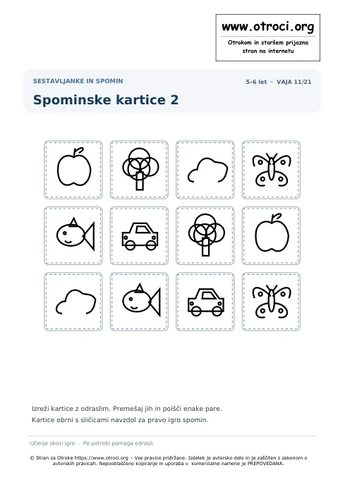 Spominske kartice 2 – predogled naloge