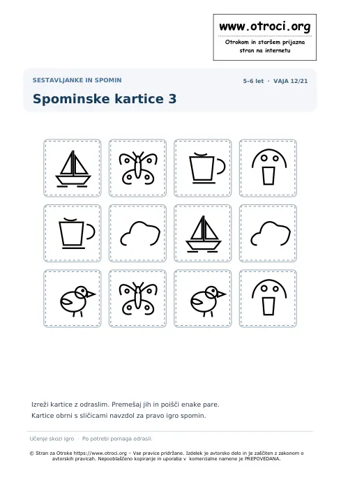 Spominske kartice 3 – predogled naloge