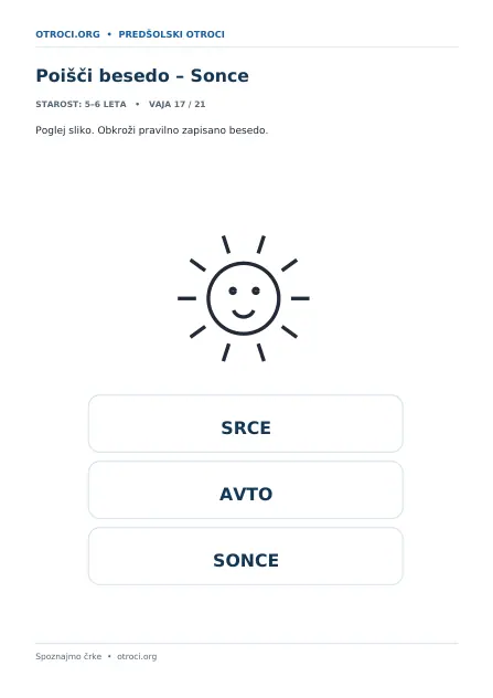 Poišči besedo – Sonce