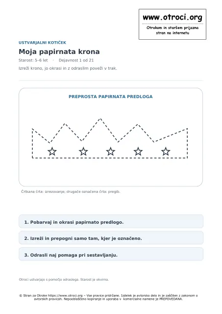 Ustvarjalna dejavnost: Moja papirnata krona