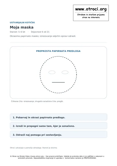 Ustvarjalna dejavnost: Moja maska