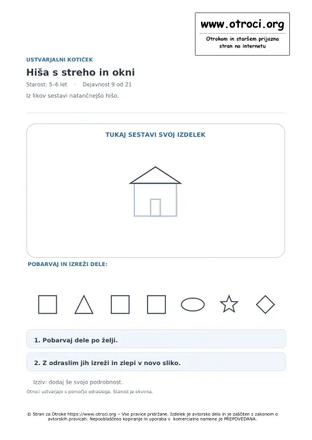 Ustvarjalna dejavnost: Hiša s streho in okni