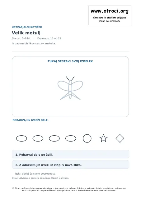 Ustvarjalna dejavnost: Velik metulj
