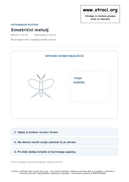 Ustvarjalna dejavnost: Simetrični metulj