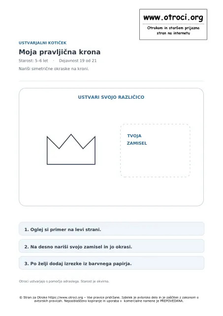 Ustvarjalna dejavnost: Moja pravljična krona