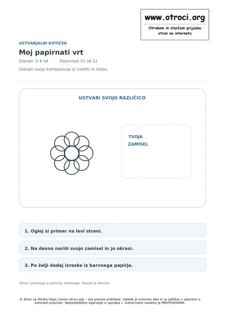 Ustvarjalna dejavnost: Moj papirnati vrt